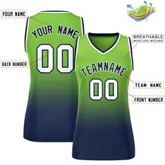 Women's Neon Green Navy Gradient Mesh Basketball Jersey 2