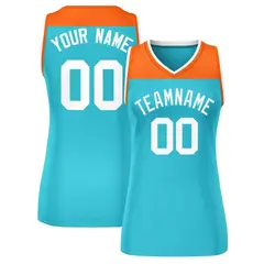 Women's Orange Aqua Color Block Mesh Basketball Jersey 1