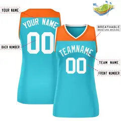 Women's Orange Aqua Color Block Mesh Basketball Jersey 2