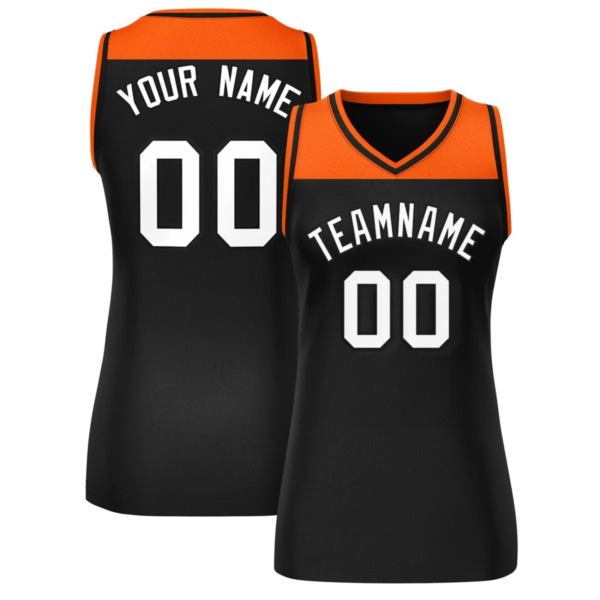 Women's Orange Black Color Block Mesh Basketball Jersey