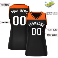 Women's Orange Black Color Block Mesh Basketball Jersey 2