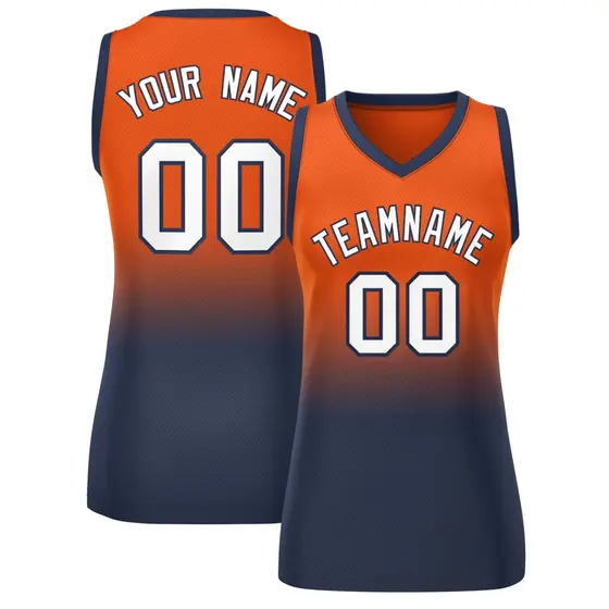 Women's Orange Navy Gradient Mesh Basketball Jersey