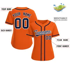 Women's Orange Navy-White Classic Style Baseball Jersey 2