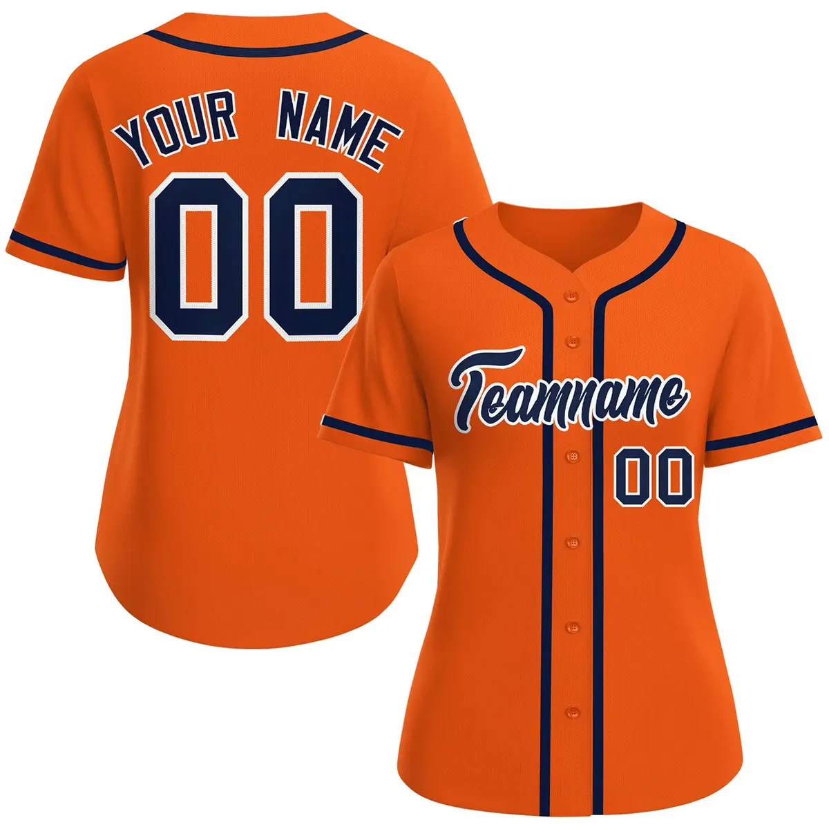 Women's Orange Navy-White Classic Style Baseball Jersey