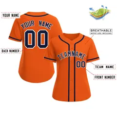 Women's Orange Navy-White Classic Style Baseball Jersey 2