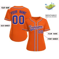 Women's Orange Royal-Orange Classic Style Baseball Jersey 2