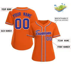 Women's Orange Royal-Orange Classic Style Baseball Jersey 2