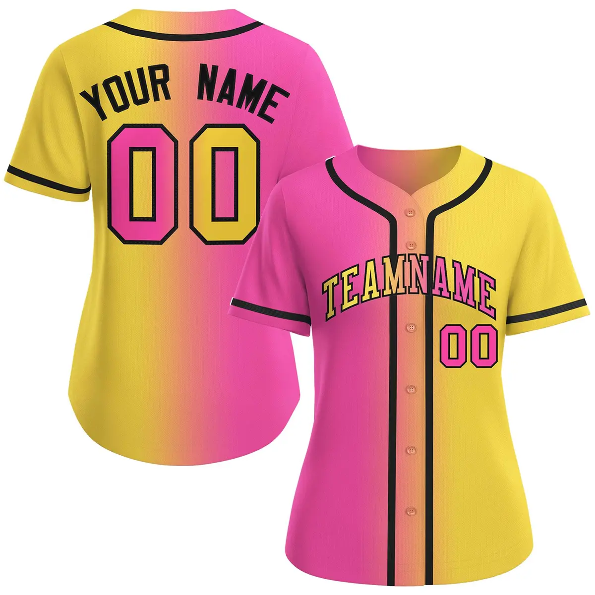 Women's Pink Gold-Black Gradient Fashion Baseball Jersey