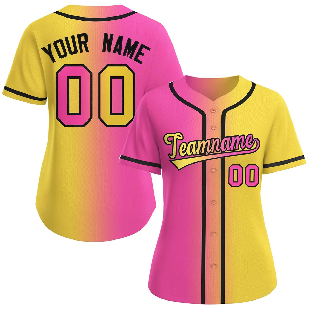 Women's Pink Gold-Black Gradient Fashion Baseball Jersey