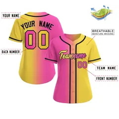 Women's Pink Gold-Black Gradient Fashion Baseball Jersey 2