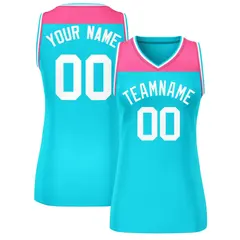 Women's Pink Powder Blue Color Block Mesh Basketball Jersey