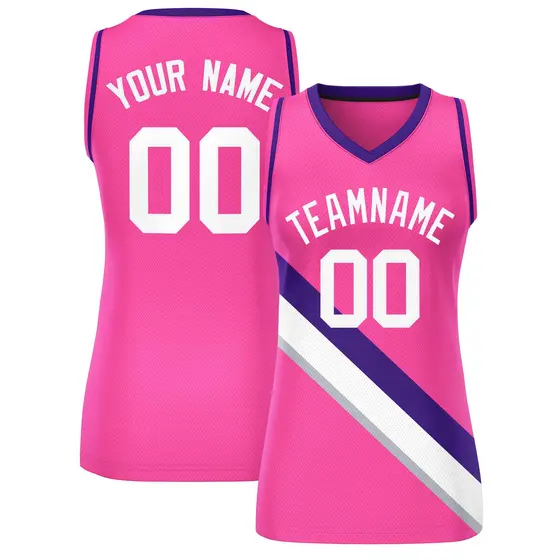 Women's Pink Purple-Pink Thick Slash Mesh Basketball Jersey