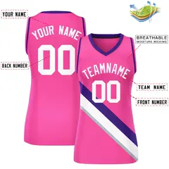 Women's Pink Purple-Pink Thick Slash Mesh Basketball Jersey 2