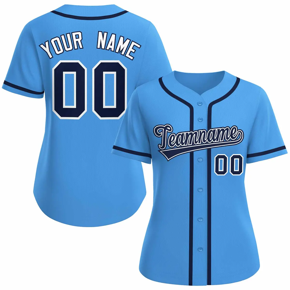 Women's Powder Blue Navy White Classic Baseball Jersey