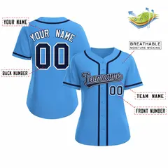 Women's Powder Blue Navy White Classic Baseball Jersey 2