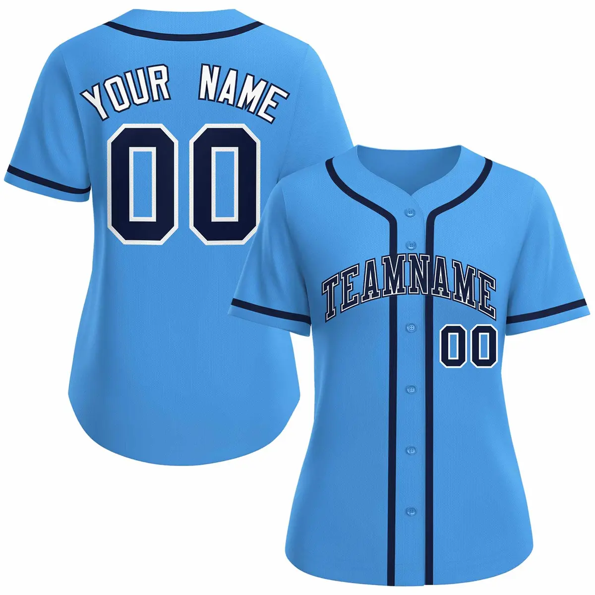 Women's Powder Blue Navy White Classic Baseball Jersey