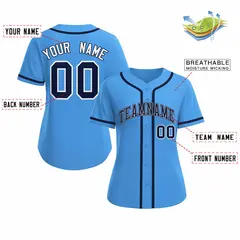 Women's Powder Blue Navy White Classic Baseball Jersey 2