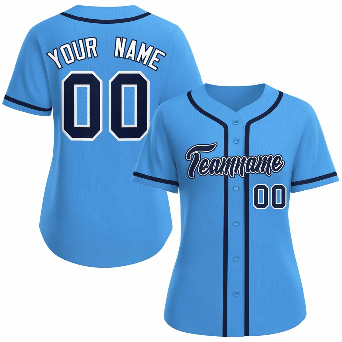 Women's Powder Blue Navy White Classic Baseball Jersey