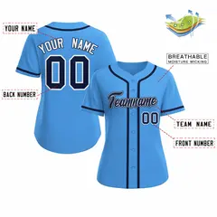 Women's Powder Blue Navy White Classic Baseball Jersey 2