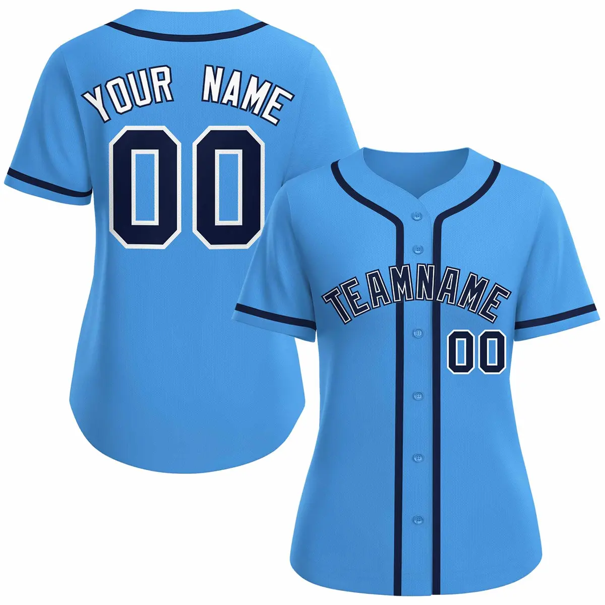 Women's Powder Blue Navy White Classic Baseball Jersey