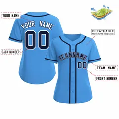 Women's Powder Blue Navy White Classic Baseball Jersey 2