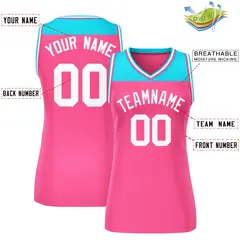 Women's Powder Blue Pink Color Block Mesh Basketball Jersey 2