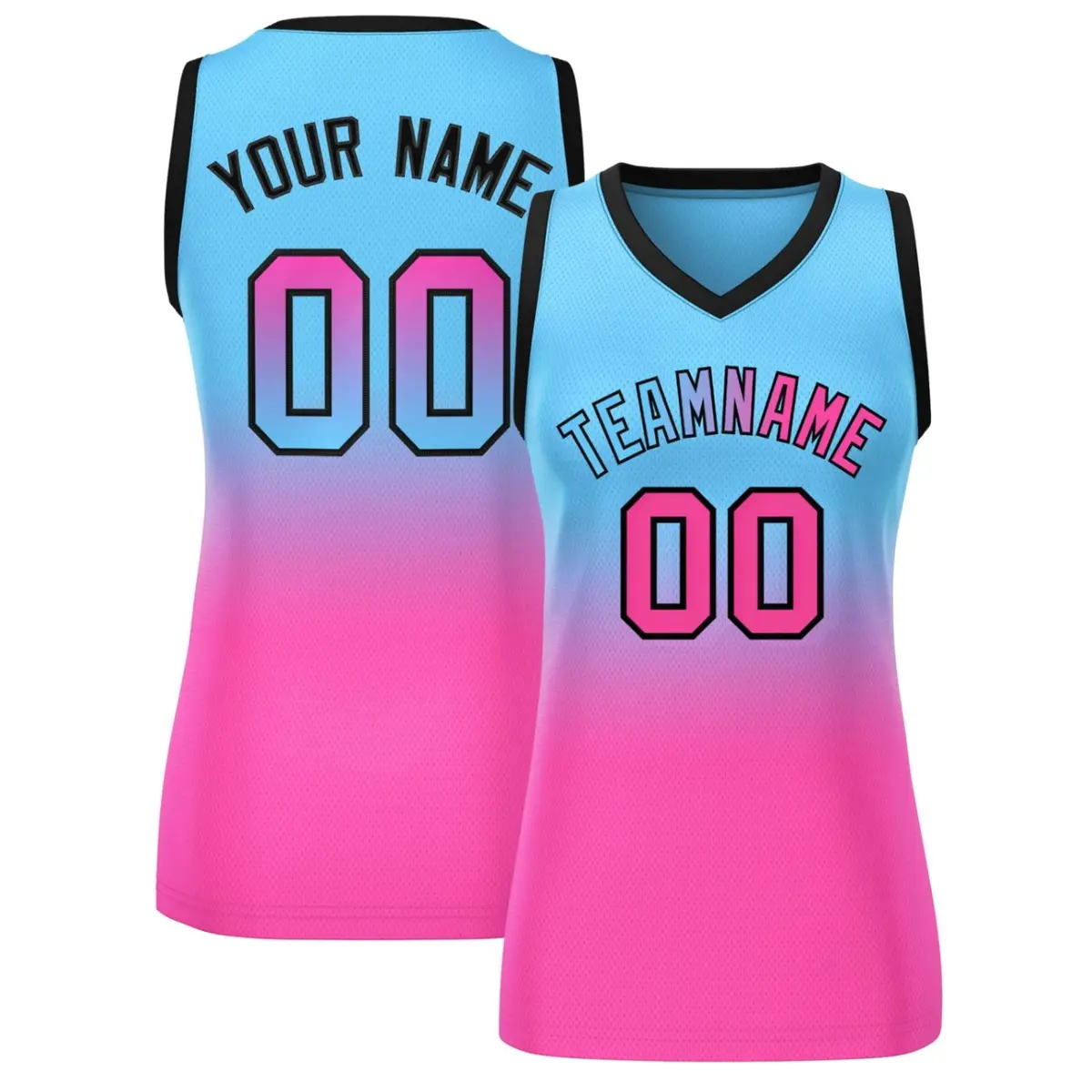 Women's Powder Blue Pink Gradient Mesh Basketball Jersey
