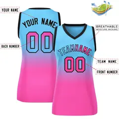 Women's Powder Blue Pink Gradient Mesh Basketball Jersey 2