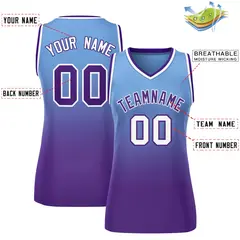 Women's Powder Blue Purple Gradient Mesh Basketball Jersey 2