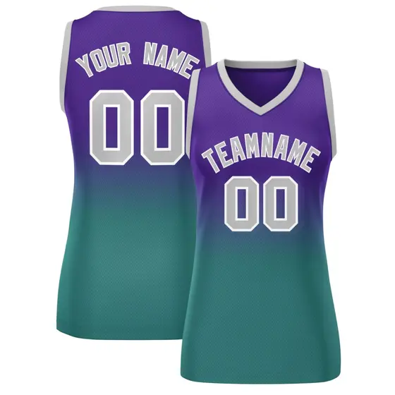 Women's Purple Aqua Gradient Mesh Basketball Jersey