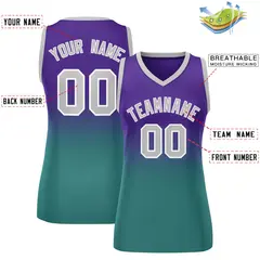 Women's Purple Aqua Gradient Mesh Basketball Jersey 2