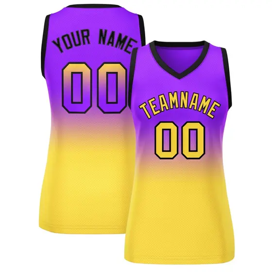 Women's Purple Gold Gradient Mesh Basketball Jersey