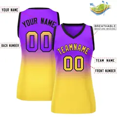 Women's Purple Gold Gradient Mesh Basketball Jersey 2