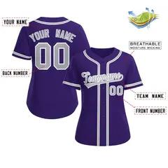 Women's Purple Gray-White Classic Baseball Jersey 2