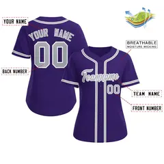 Women's Purple Gray-White Classic Baseball Jersey 2