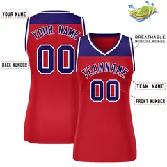 Women's Purple Red Color Block Mesh Basketball Jersey 2
