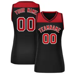 Women's Red Black Color Block Mesh Basketball Jersey
