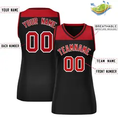 Women's Red Black Color Block Mesh Basketball Jersey 2