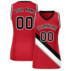 Women's Red Black-White Thick Slash Mesh Basketball Jersey 1