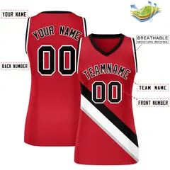 Women's Red Black-White Thick Slash Mesh Basketball Jersey 2