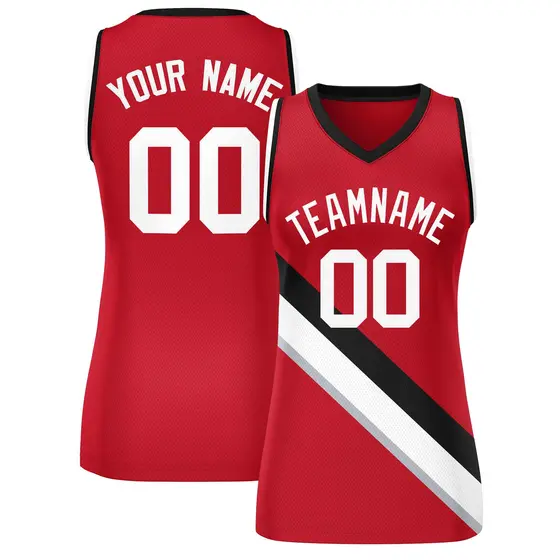 Women's Red Black-White Thick Slash Mesh Basketball Jersey