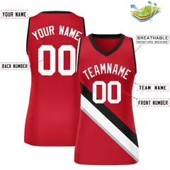 Women's Red Black-White Thick Slash Mesh Basketball Jersey 2