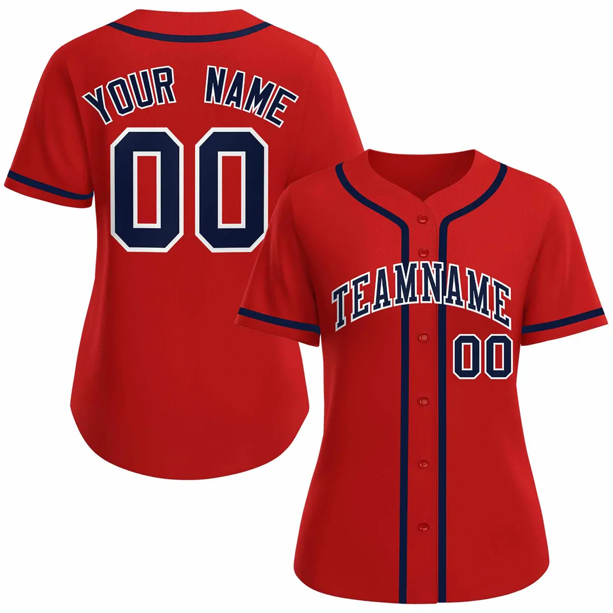 Women's Red Navy White Classic Baseball Jersey