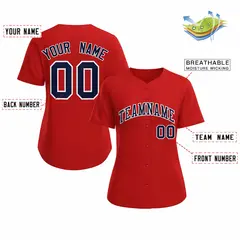 Women's Red Navy White Classic Baseball Jersey 2