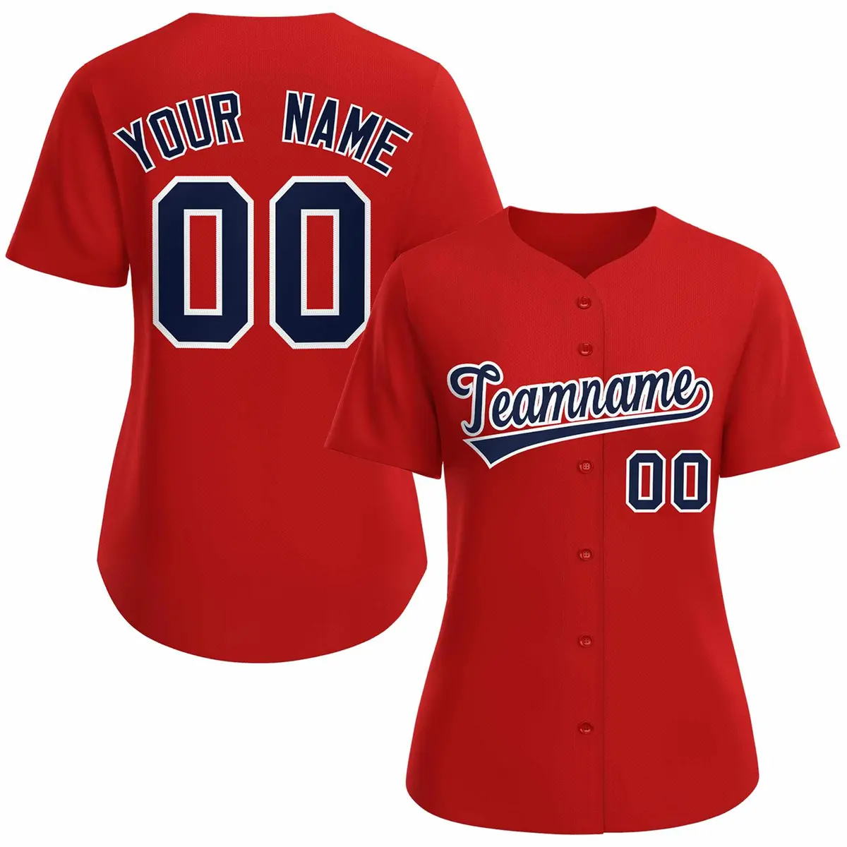 Women's Red Navy White Classic Baseball Jersey
