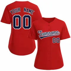 Women's Red Navy White Classic Baseball Jersey 1