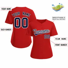 Women's Red Navy White Classic Baseball Jersey 2