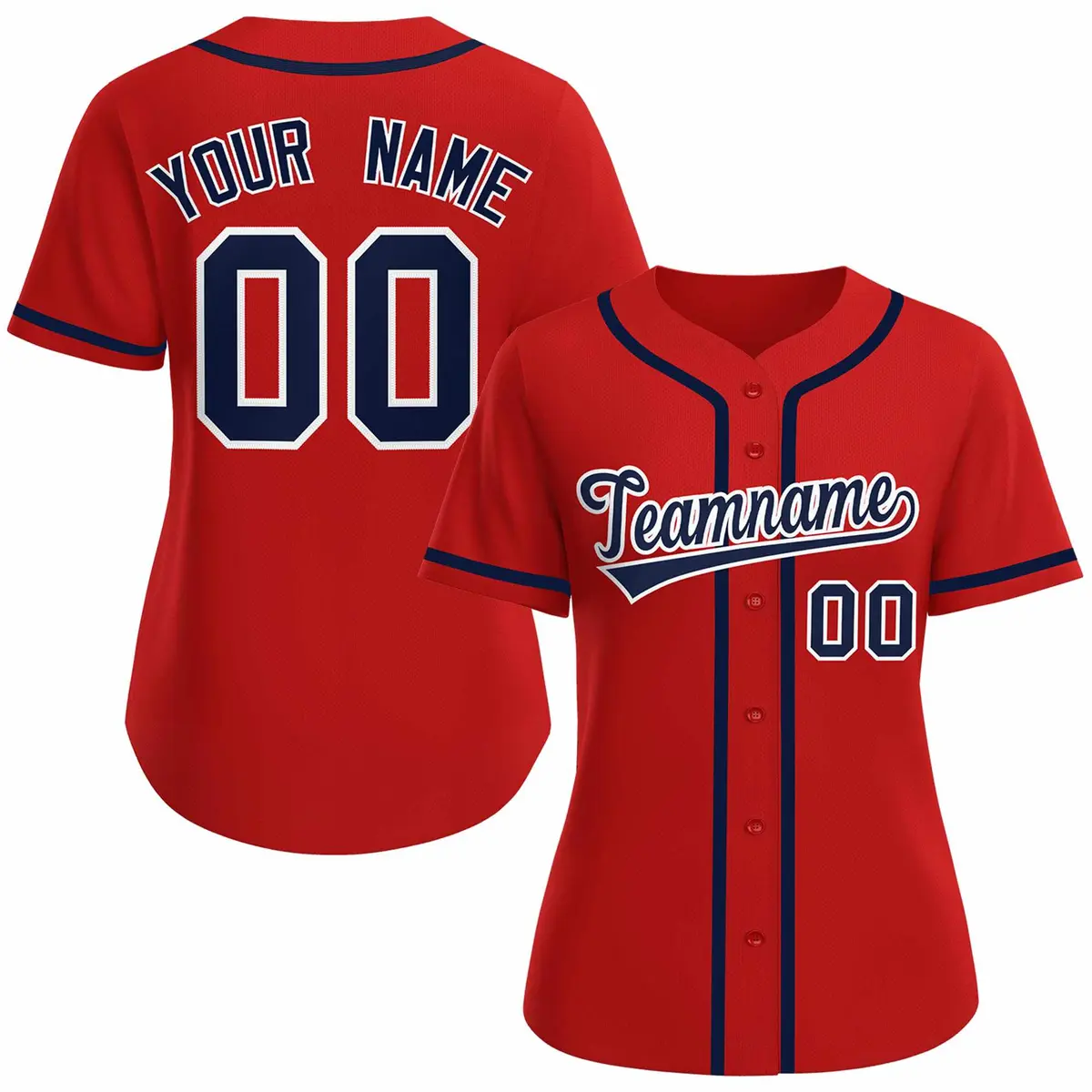 Women's Red Navy White Classic Baseball Jersey