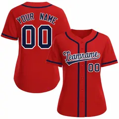 Women's Red Navy White Classic Baseball Jersey 1