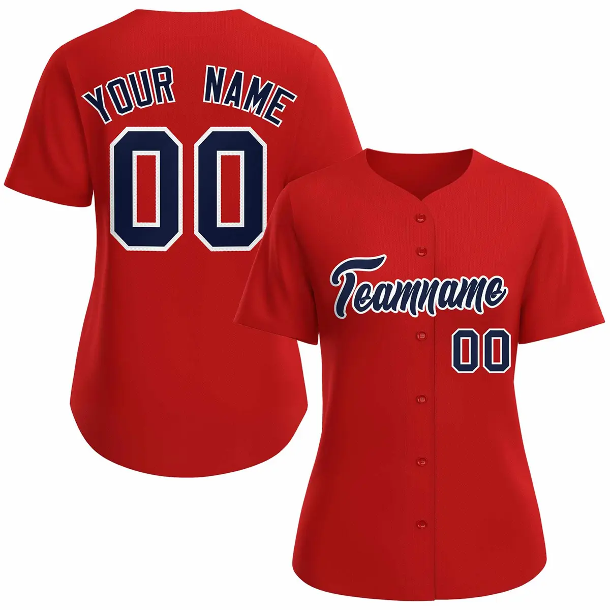 Women's Red Navy White Classic Baseball Jersey